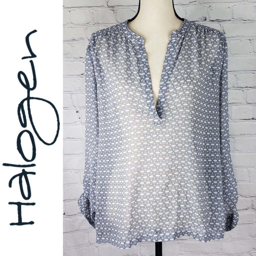 Halogen Sheer Flowing Blue & White Blouse SZ XL p